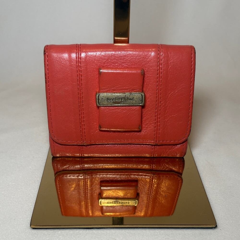See By Chloe Coral Red Leather Trifold Wallet